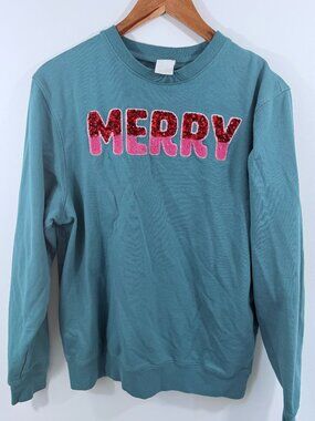 Celebrate It Long-sleeve crewneck sweatshirt MERRY Chenille/sequined US Medium